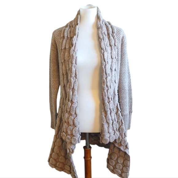 Women's Chunky Oversized Taupe Knit Textured Draped Cardigan Sweater - Picture 2 of 12